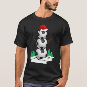 Snowman Soccer Ball Santa Hat Christmas Pajama Xma T-Shirt