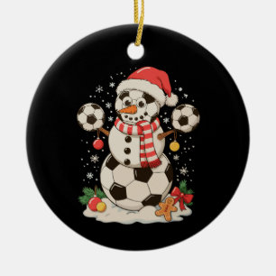 Snowman Soccer Christmas Holiday Winter Xmas Sport Ceramic Tree Decoration