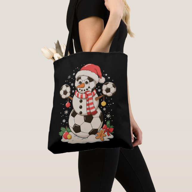Snowman Soccer Christmas Holiday Winter Xmas Sport Tote Bag (Close Up)
