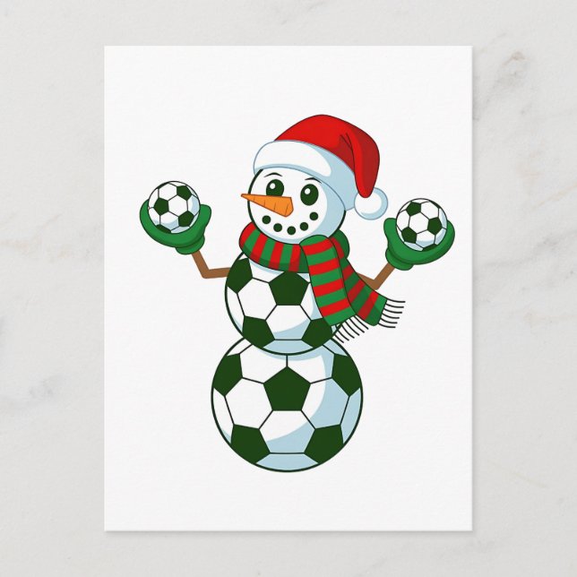 Snowman Soccer Christmas Sport Lovers  Announcement Postcard (Front)