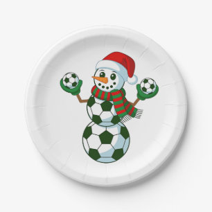 Snowman Soccer Christmas Sport Lovers  Paper Plate