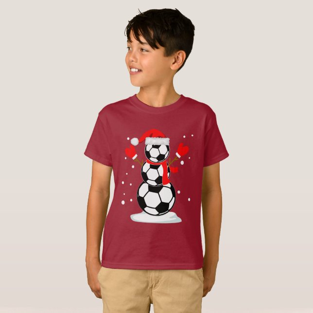 Snowman soccer T-Shirt Funny Christmas Gift Shirt (Front Full)