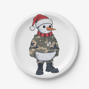 Snowman Soldier Christmas 2026 Holiday Military Paper Plate