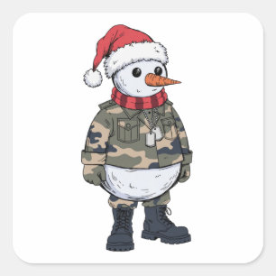 Snowman Soldier Christmas 2026 Holiday Military Square Sticker