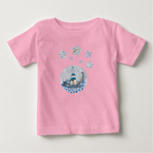 Snowman, sparkly blue stars, gold stars baby T-Shirt