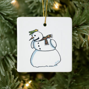 Snowman square ceramic ornament