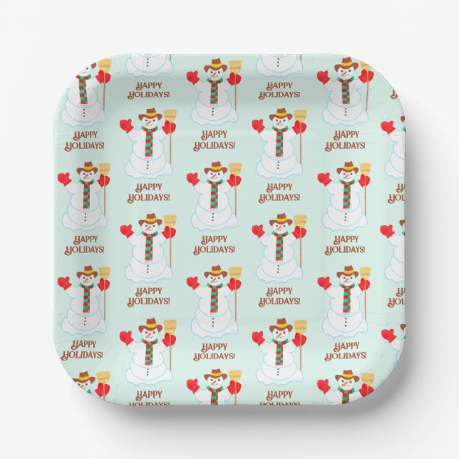 Snowman Square Paper Plates (Front)