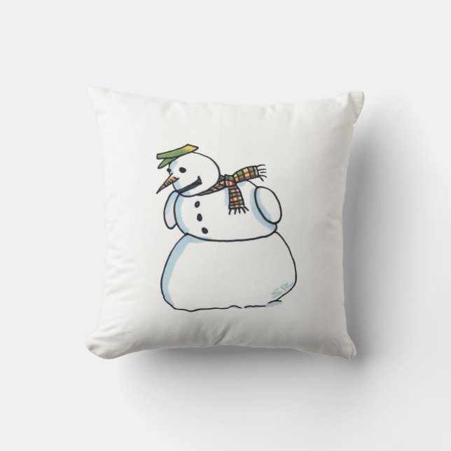 Snowman square red throw pillow (Front)