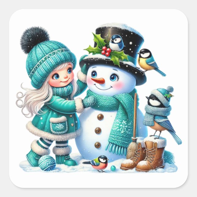 Snowman Square Sticker (Front)
