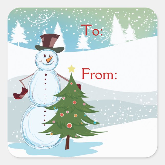 Snowman Square Sticker (Front)