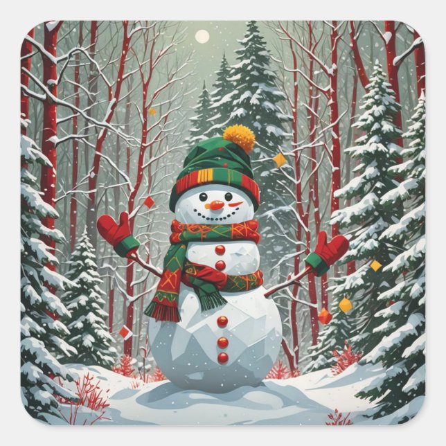 Snowman Square Sticker (Front)