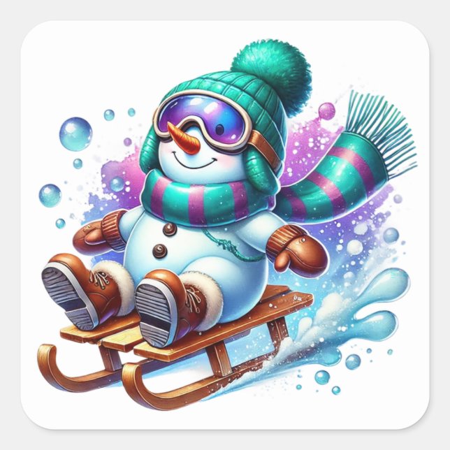 Snowman Square Sticker (Front)