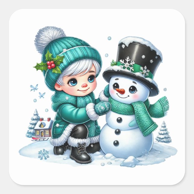 Snowman Square Sticker (Front)