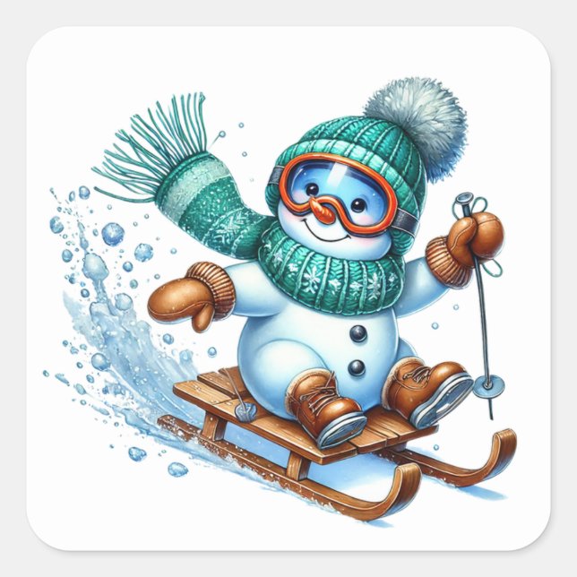 Snowman Square Sticker (Front)