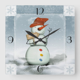 Snowman Square Wall Clock