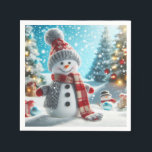 Snowman standing in winter landscape napkin<br><div class="desc">Snowman standing in winter landscape napkins.</div>