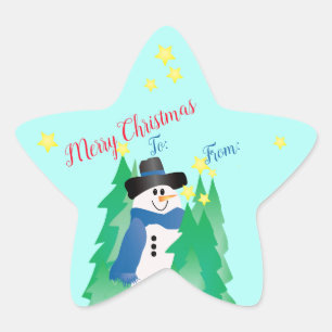 Snowman Star Shaped Sticker
