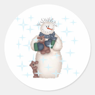 Snowman Starry Night Classic Round Sticker
