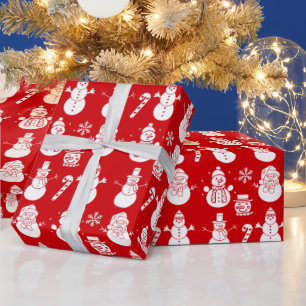 Snowman Stars Cute Red Holiday Xmas Retro Vintage  Wrapping Paper