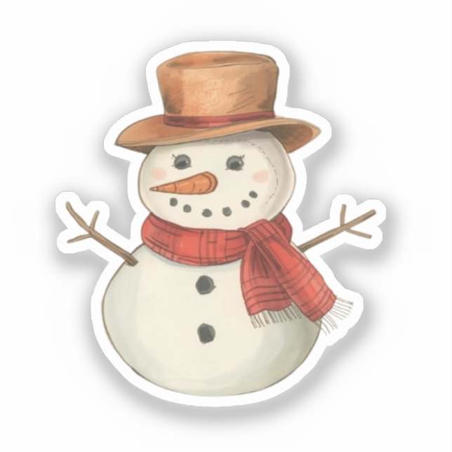 Snowman Sticker | Cosy Winter Character Doodle (Front)