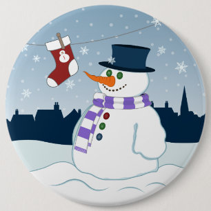 Snowman & Stocking Christmas 6 Cm Round Badge
