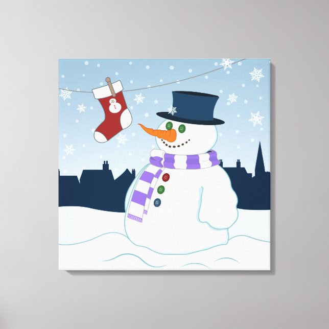 Snowman & Stocking Christmas Canvas Print (Front)