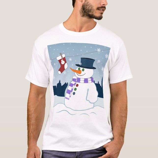 Snowman & Stocking Christmas T-Shirt (Front)