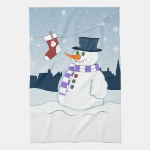 Snowman & Stocking Christmas Tea Towel