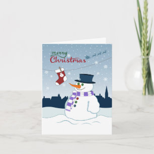 Snowman & Stocking Merry Christmas Holiday Card