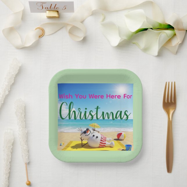 Snowman Sunbathing Paper Plate (Wedding)