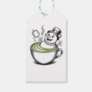 Snowman Taking Bathub On Macha Christmas  Gift Tags