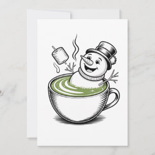 Snowman Taking Bathub On Macha Christmas Holiday Card