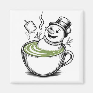 Snowman Taking Bathub On Macha Christmas Magnet