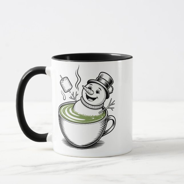 Snowman Taking Bathub On Macha Christmas  Mug (Left)