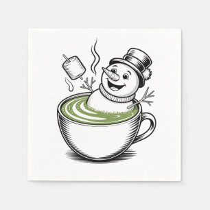 Snowman Taking Bathub On Macha Christmas Napkin