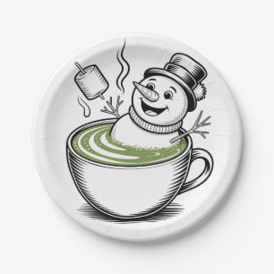 Snowman Taking Bathub On Macha Christmas  Paper Plate