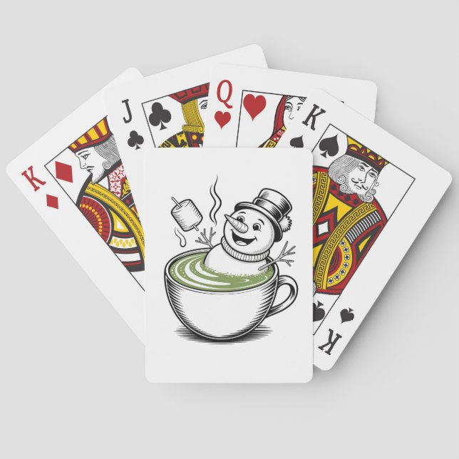 Snowman Taking Bathub On Macha Christmas  Playing Cards (Back)