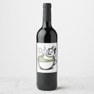Snowman Taking Bathub On Macha Christmas  Wine Label