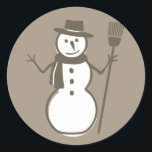 Snowman, Taupe Classic Round Sticker<br><div class="desc">matches "Winter Wonderland" greeting card,  "Snowman" return address label and "ice-o-taupe" envelope (also available with icy blue background)</div>