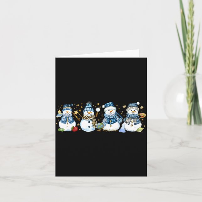 Snowman Teacher Winter Leopard Clroom Cute Blue St Card (Front)
