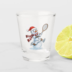 Snowman Tennis Player Christmas 2026 Holiday Sport Shot Glass