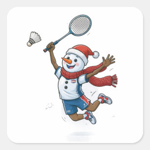 Snowman Tennis Player Christmas 2026 Holiday Sport Square Sticker