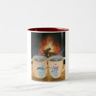 Snowman Toasting Two-Tone Coffee Mug