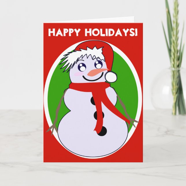 Snowman Toon Red Holiday! Card (Front)