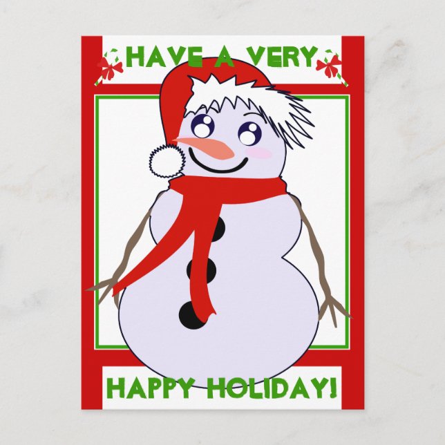 Snowman Toon Red Holiday! Postcard (Front)