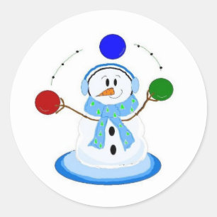 Snowman Tossing Balls Classic Round Sticker