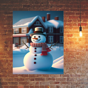 Snowman Town Illustration Poster