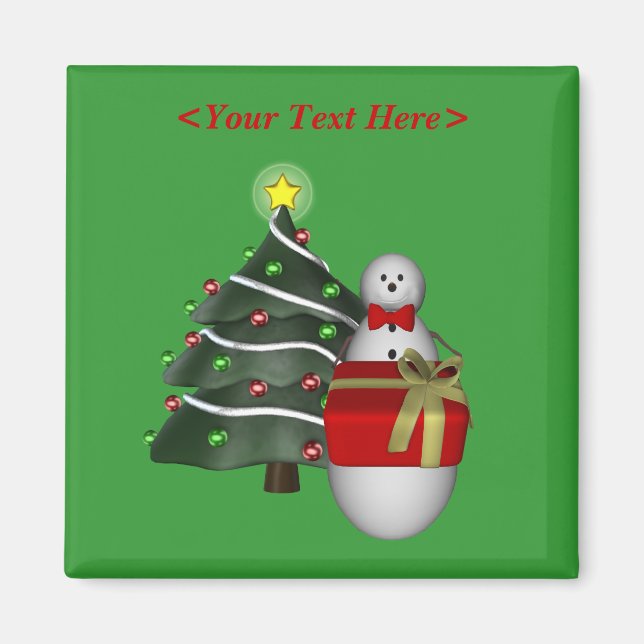 Snowman Tree Present Christmas Holiday Magnet (Front)
