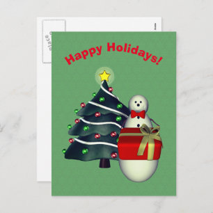 Snowman Tree Present Christmas Holiday Postcard