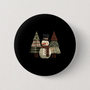 Snowman Trees Patchwork Plaid Trees Rustic Christm 6 Cm Round Badge